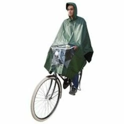 Hooodie Poncho Pluie Kaki Avec Fenêtre Pour Lumière De Vélo