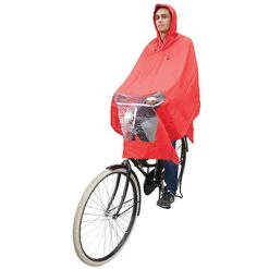 Hooodie Poncho Pluie Rouge Avec Fenêtre Pour Lumière De Vélo
